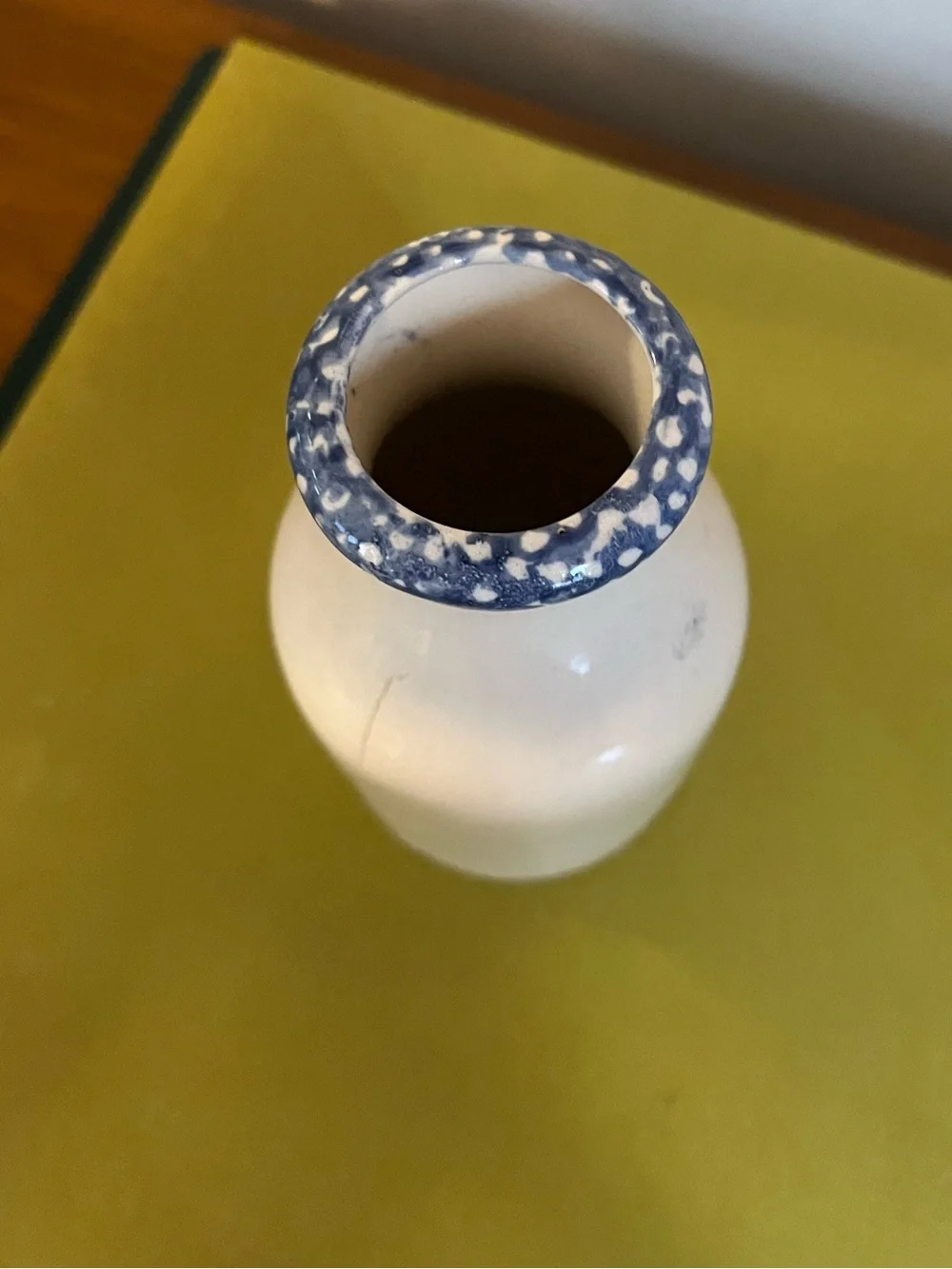 Vintage Ceramic Milk Jug Vase with Blue Heart and Spongeware Rim